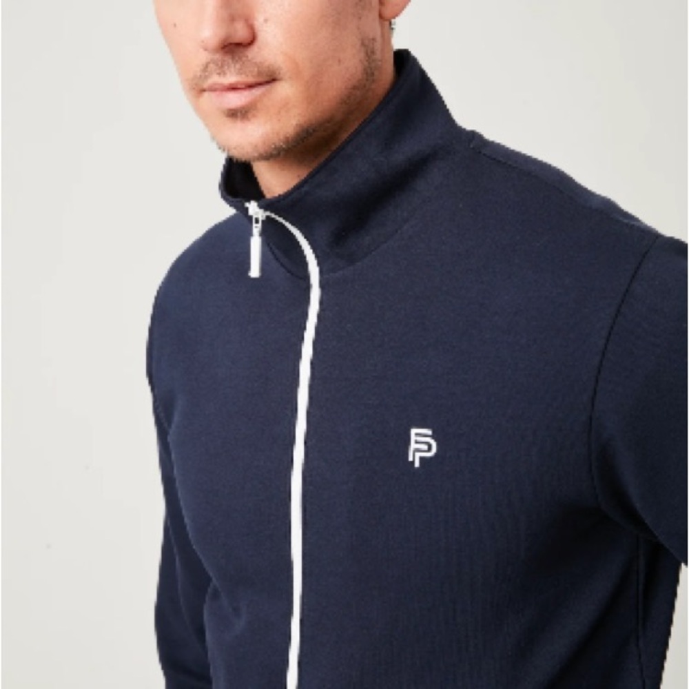 Flint Park Men's Court tennis zip-up athletic jacket navy blue small mock neck - Picture 2 of 10